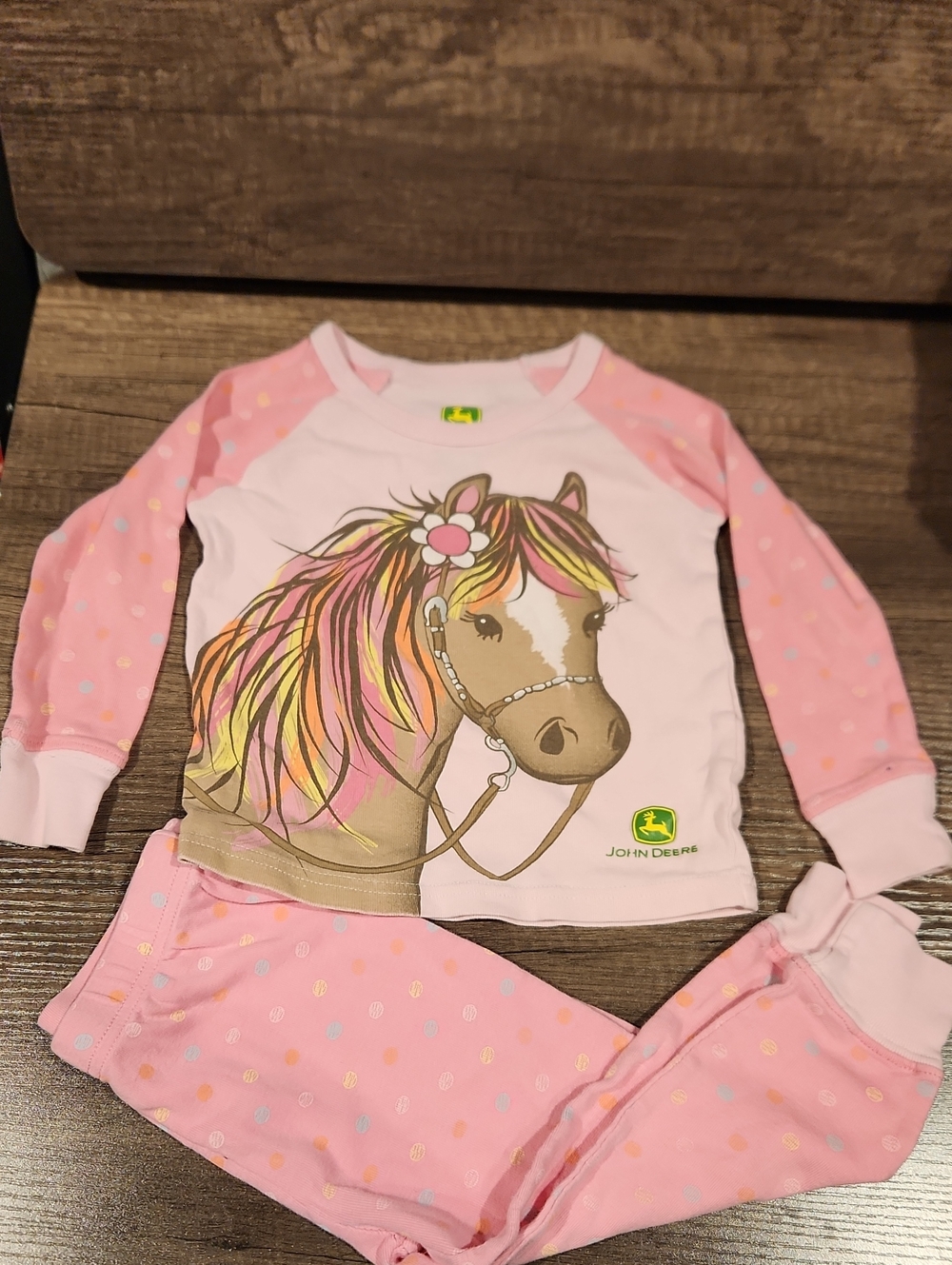 John Deere Pink Horse Graphic Kids Pajama Set Sz 2t